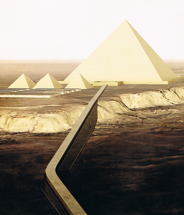 Rekonstruktion der Cheops-Pyramide, als unbeschädigtes Meisterwerk.