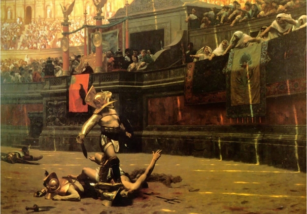Darstellung eines Gladiatorenkampfs